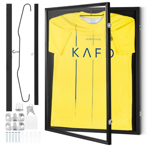 Jersey Display Frame Case, 590 x 790 x 40 mm (23.3 x 31.2 x 1.5 in), Large Lockable Sport Jersey Shadow Box with 98% UV Protection PC Glass and Hangers, for Baseball Basketball Football Hockey Shirt and Uniform