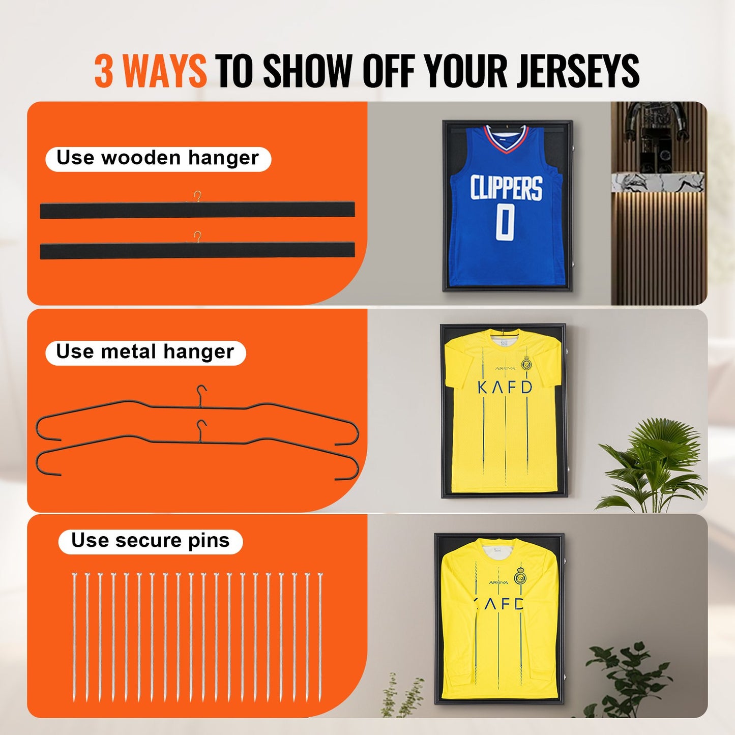 2PCs Jersey Display Frame Case, 23.3x31.2x1.5 in/59.2x79.2x3.8 cm, Large Lockable Sport Jersey Shadow Box with 98% UV Protection PC Glass and Hangers, for Baseball Basketball Football Hockey Shirt and Uniform