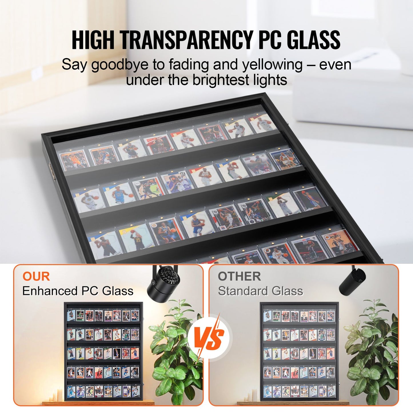 35 Graded Sports Card Display Case, 24.3x30.5x2.1 in/61.7x77.5x5.3 cm, Baseball Card Display Frame with 98% UV Protection Clear View PC Glass, Lockable Wall Cabinet for Football Basketball Hockey Trading Card