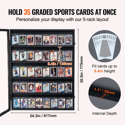 35 Graded Sports Card Display Case, 24.3x30.5x2.1 in/61.7x77.5x5.3 cm, Baseball Card Display Frame with 98% UV Protection Clear View PC Glass, Lockable Wall Cabinet for Football Basketball Hockey Trading Card