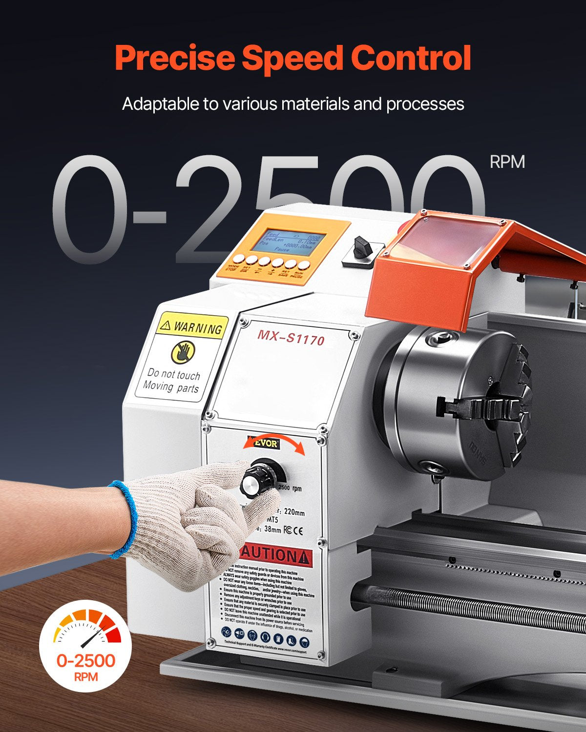 Metal Lathe Machine, 220 x 1000 mm(8.7 x 39 in), Precision Bench Power Metal Lathe, Automatic Feed, 0-2500 RPM Variable Speed, 1250W Brushless Motor, for Processing Precision Parts Soft Metals Wood Plastics