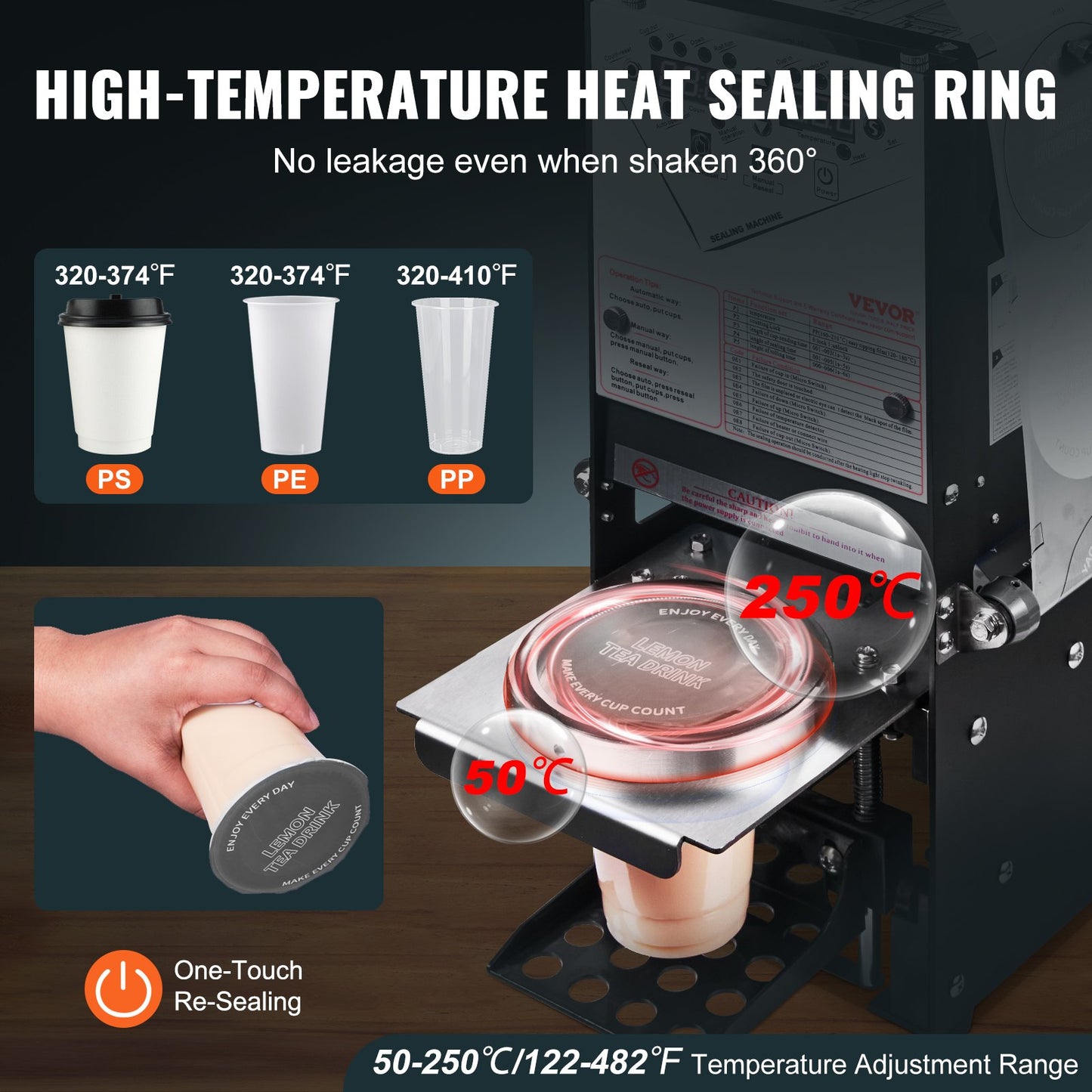 Fully Automatic Cup Sealing Machine, 500-650 Cups/H, Cup Sealer Machine for 180 mm Tall & 90/95 mm Cup, Electric Boba Tea Sealer with Digital Control LCD Panel for Bubble Milk Tea Coffee, Black