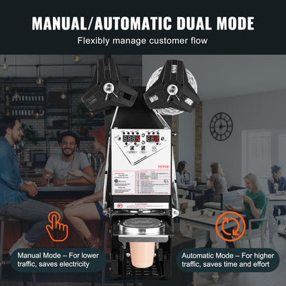 Fully Automatic Cup Sealing Machine, 500-650 Cups/H, Cup Sealer Machine for 180 mm Tall & 90/95 mm Cup, Electric Boba Tea Sealer with Digital Control LCD Panel for Bubble Milk Tea Coffee, Black