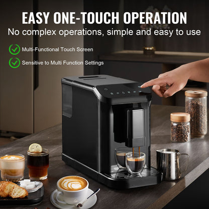 Automatic Espresso Machine - Built-In Grinder, 15 Bar Auto Coffee Machine with 15-Level Grinding Settings, Professional Espresso Coffee Maker with 1.5L Water Tank and 180g Bean Hopper