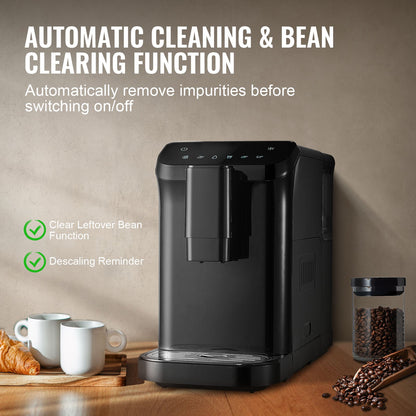 Automatic Espresso Machine - Built-In Grinder, 15 Bar Auto Coffee Machine with 15-Level Grinding Settings, Professional Espresso Coffee Maker with 1.5L Water Tank and 180g Bean Hopper