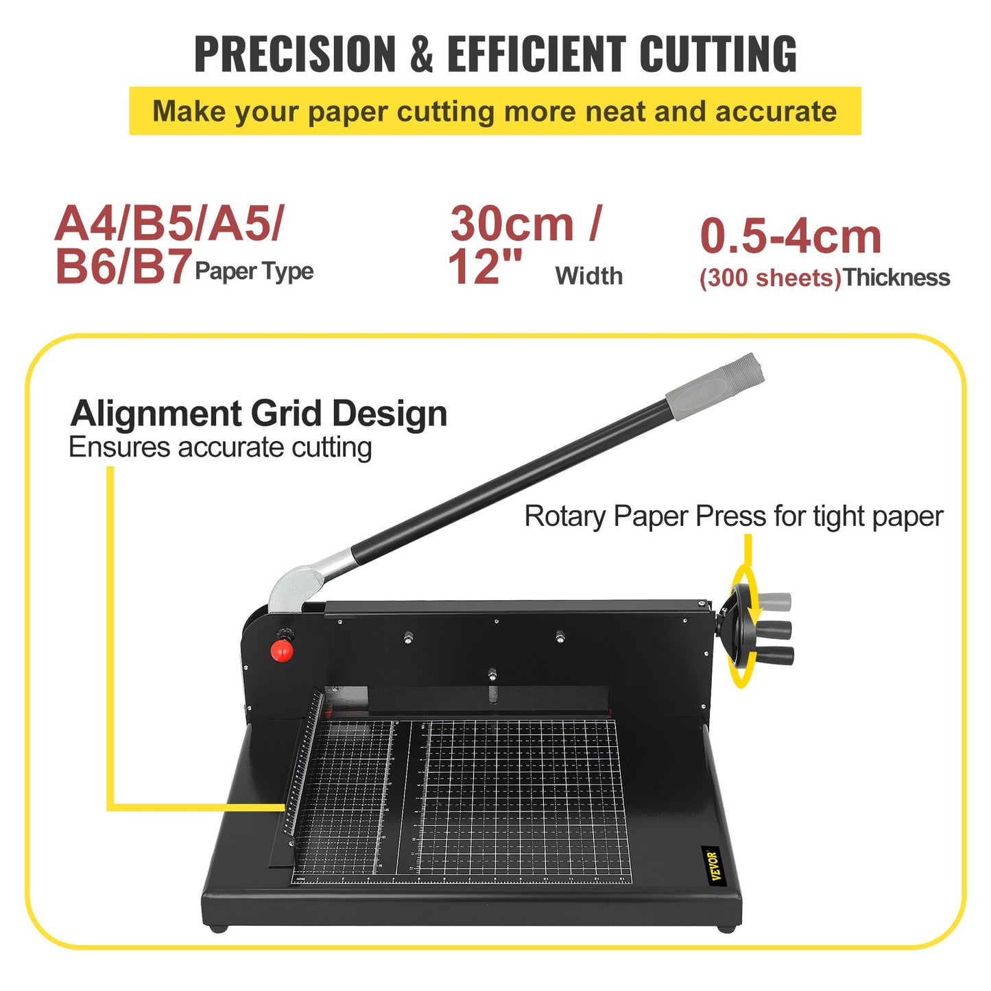 A4 Paper Guillotine 12" Width Paper Cutter Heavy Duty Manual Stack Paper Trimmer Stack Cutter with Clamp Safe Lock for Home Office