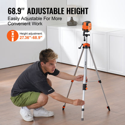 Laser Level Tripod, ¼ x 20 Thread Mount, 27.36-68.11 inch Height Adjustment with Integrated Level Bubble Lightweight Laser Scanner Stand, Retractable Legs Aluminum Tripod for Stable Measurement