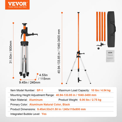 Laser Level Tripod 10.2 cm-20 & 20.3 cm-11 Thread 1040-3400 mm Height Adjust