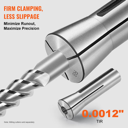 13 pcs Precision R8 Collet Set, 1/8" - 7/8", 45# Mill Collet Chuck 0.0012"/30μm TIR with 13 Labeled Storage Boxes, for Milling Machine Drill Presses Boring Machine Machining Center