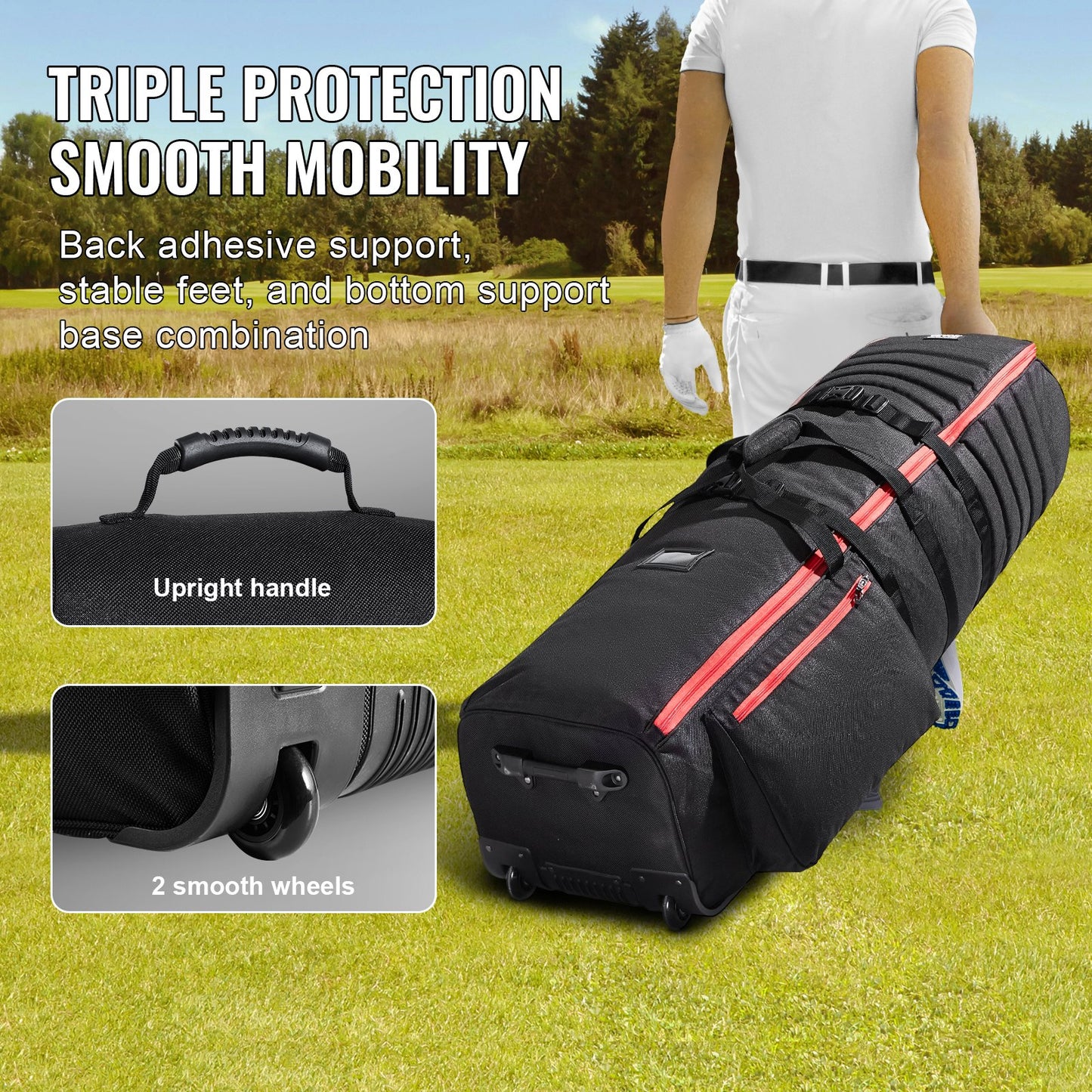 Golf Travel Bag, Outdoors Soft-Sided Golf Travel Cover, Heavy Duty 1800D Polyester Oxford Wear-Resistant Waterproof, Padded Luggage Case with Wheels, Foldable Golf Club Storage Bag for Airline