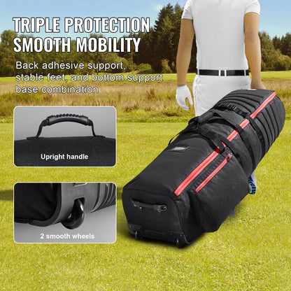 Golf Travel Bag, Outdoors Soft-Sided Golf Travel Cover, Heavy Duty 1800D Polyester Oxford Wear-Resistant Waterproof, Padded Luggage Case with Wheels, Foldable Golf Club Storage Bag for Airline