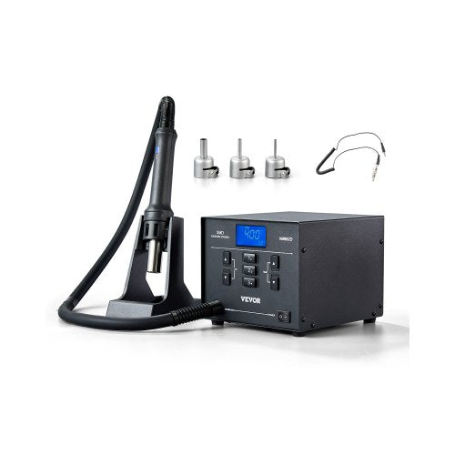 Varmluftsstation, 1000W digital SMD-omarbetningsstation, 212℉-896℉ varmluftspistol med 99-nivå justerbart luftflöde, 3 förinställda kanaler och 3 varmluftsmunstycken för chipdemontering, elektronikreparation