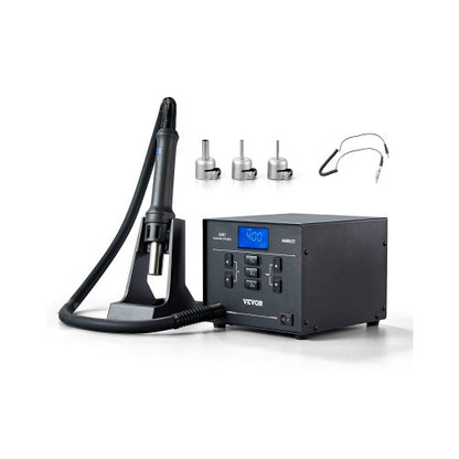 Varmluftsstation, 1000W digital SMD-omarbetningsstation, 212℉-896℉ varmluftspistol med 99-nivå justerbart luftflöde, 3 förinställda kanaler och 3 varmluftsmunstycken för chipdemontering, elektronikreparation