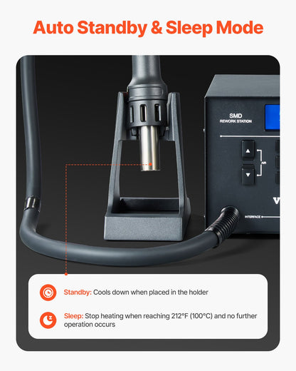 Varmluftsstation, 1000W digital SMD-omarbetningsstation, 212℉-896℉ varmluftspistol med 99-nivå justerbart luftflöde, 3 förinställda kanaler och 3 varmluftsmunstycken för chipdemontering, elektronikreparation