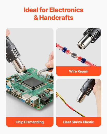 Varmluftsstation, 1000W digital SMD-omarbetningsstation, 212℉-896℉ varmluftspistol med 99-nivå justerbart luftflöde, 3 förinställda kanaler och 3 varmluftsmunstycken för chipdemontering, elektronikreparation