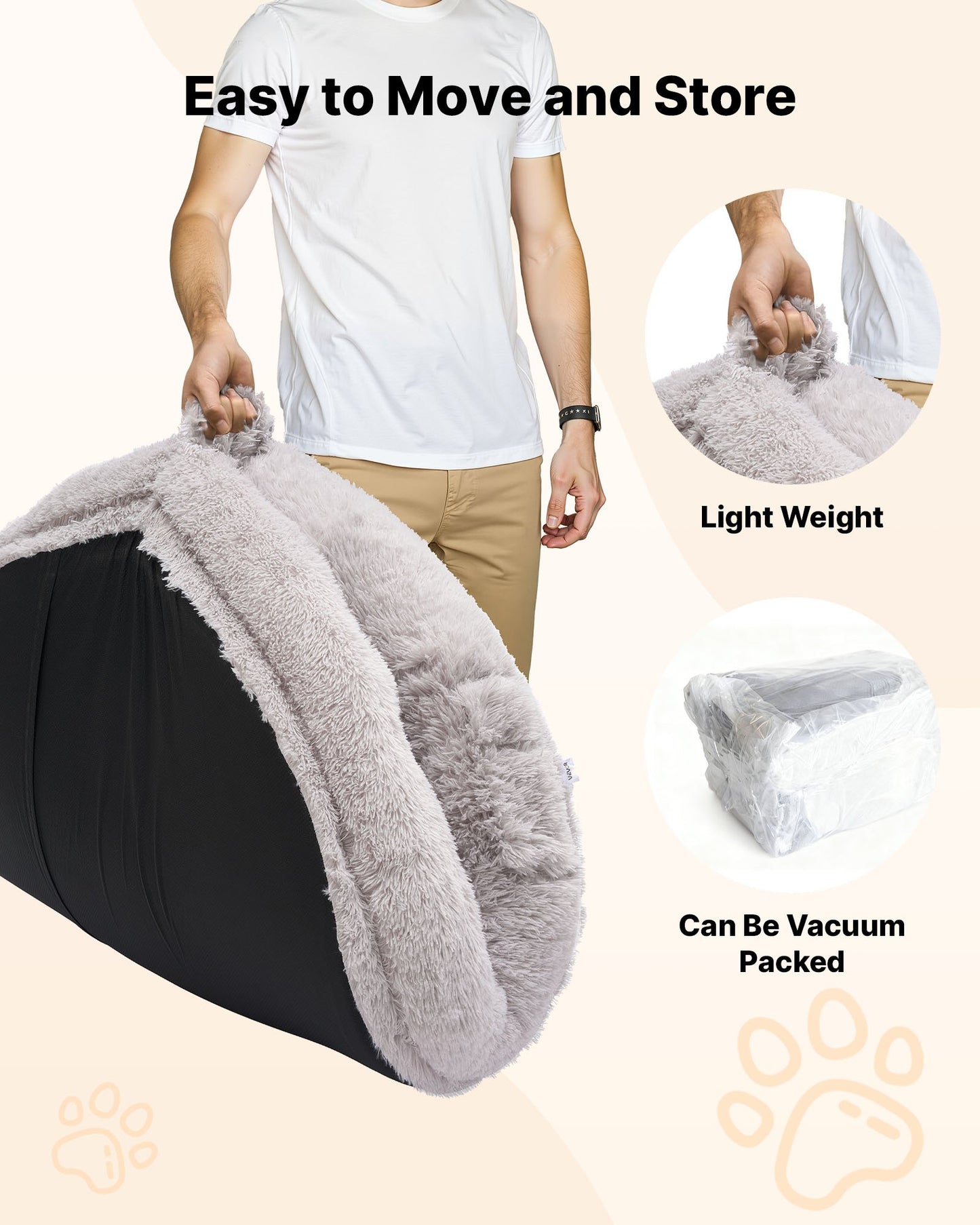 Human Dog Bed, 1320 x 860 x 240 mm Orthopedic Memory Foam Human Sized Dog Bed, Humans Pet Beds with Side Pocket, Handle & Zipper, Removable Machine-Washable Dogs Beds for Humans, Gray