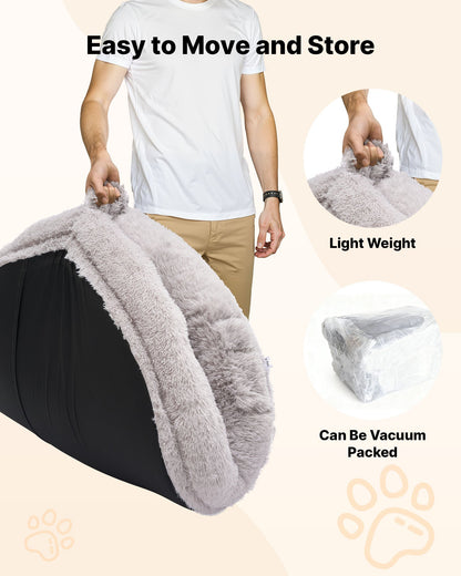 Human Dog Bed, 1320 x 860 x 240 mm Orthopedic Memory Foam Human Sized Dog Bed, Humans Pet Beds with Side Pocket, Handle & Zipper, Removable Machine-Washable Dogs Beds for Humans, Gray