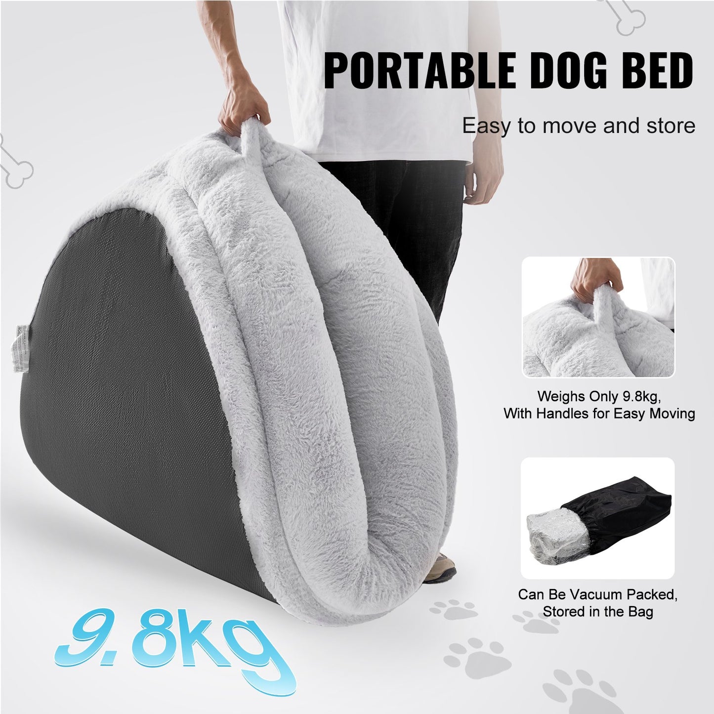 Human Dog Bed, 72" x48"x10" Human Dog Bed for Adult, Human Size Dog Bed with Washable Faux Rabbit Fur Cover, Egg Orthopedic Foam, Storage Pocket, Large Dog Bean Bed, Light Grey