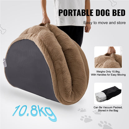 Human Dog Bed, 72" x48"x10" Human Dog Bed for Adult, Human Size Dog Bed with Washable Faux Rabbit Fur Cover, Egg Orthopedic Foam, Storage Pocket, Large Dog Bean Bed, Brown