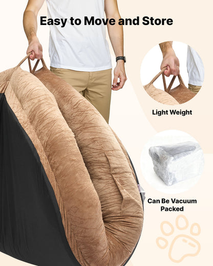 Human Dog Bed, 1770 x 1230 x 240 mm Orthopedic Memory Foam Human Sized Dog Bed, Humans Pet Beds with Side Pocket, Handle & Zipper, Removable Machine-Washable Dogs Beds for Humans, Brown