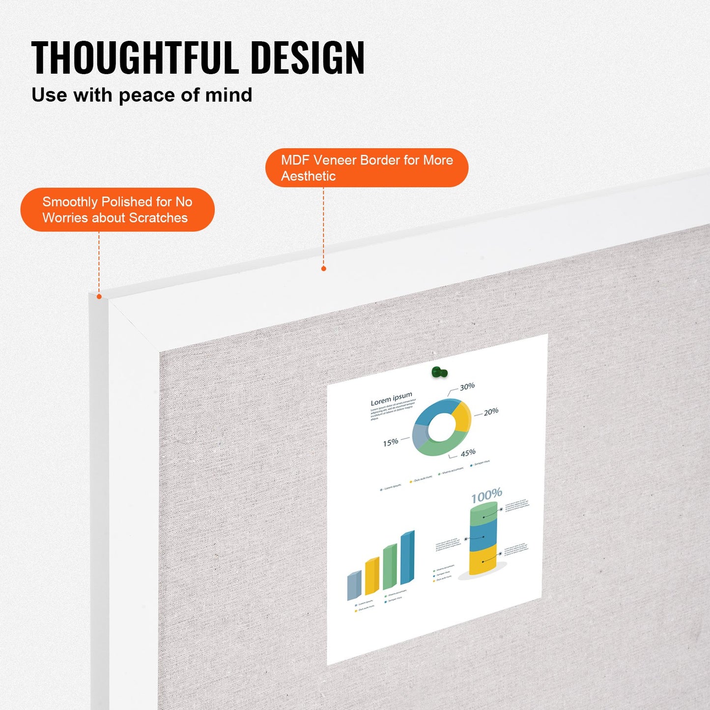 80x50 cm vit korktavla med linnefärgad yta – Snygg väggmonterad anslagstavla för hem, skola, kontor – Elegant och funktionell anslagstavla