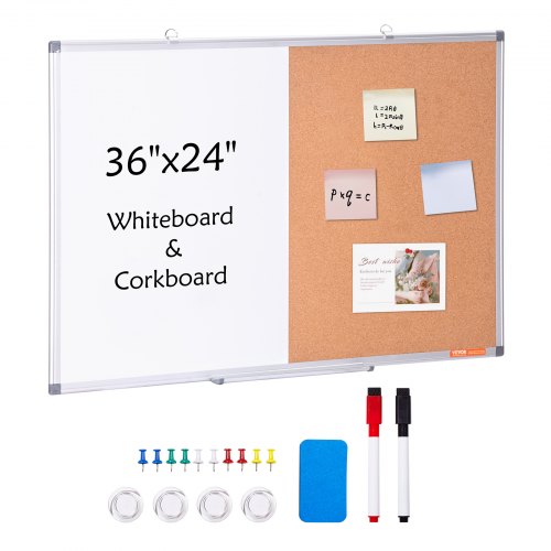 86 x 61 cm whiteboard- och korktavlakombination med aluminiumram – 2-i-1 magnetisk whiteboardtavla med torr raderbar anslagstavla för väggmontering – Perfekt för skolan, hemmet, kontoret