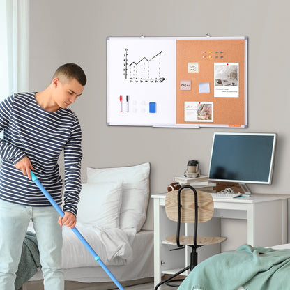 86 x 61 cm whiteboard- och korktavlakombination med aluminiumram – 2-i-1 magnetisk whiteboardtavla med torr raderbar anslagstavla för väggmontering – Perfekt för skolan, hemmet, kontoret