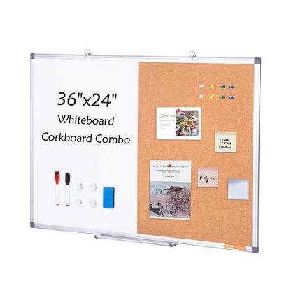 86 x 61 cm whiteboard- och korktavlakombination med aluminiumram – 2-i-1 magnetisk whiteboardtavla med torr raderbar anslagstavla för väggmontering – Perfekt för skolan, hemmet, kontoret