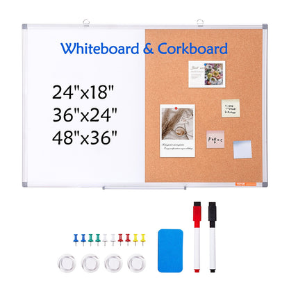86 x 61 cm whiteboard- och korktavlakombination med aluminiumram – 2-i-1 magnetisk whiteboardtavla med torr raderbar anslagstavla för väggmontering – Perfekt för skolan, hemmet, kontoret