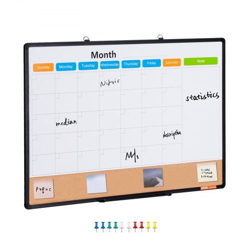 36"x 24" Monthly Calendar Whiteboard & Cork Board Combo with Aluminum Frame – 2-in-1 Magnetic Dry Erase Bulletin Board for Wall Mount – Ideal for School, Home, Office