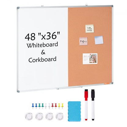 48"x 36" Whiteboard & Cork Board Combo with Aluminum Frame – 2-in-1 Magnetic Dry Erase Bulletin Board for Wall Mount – Ideal for School, Home, Office