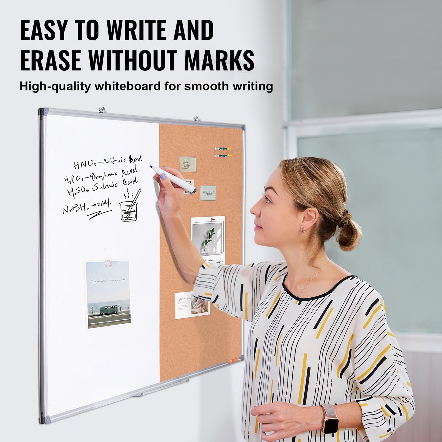 48"x 36" Whiteboard & Cork Board Combo with Aluminum Frame – 2-in-1 Magnetic Dry Erase Bulletin Board for Wall Mount – Ideal for School, Home, Office