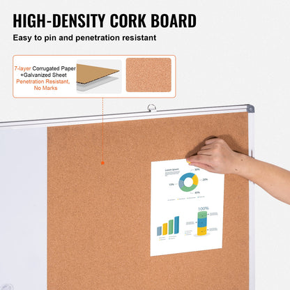 48"x 36" Whiteboard & Cork Board Combo with Aluminum Frame – 2-in-1 Magnetic Dry Erase Bulletin Board for Wall Mount – Ideal for School, Home, Office