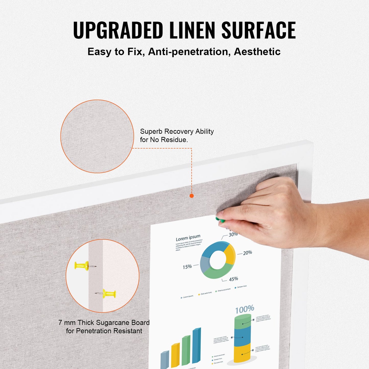 48"x36" White Cork Board with Linen Surface – Stylish Wall-Mounted Bulletin Board for Home, School, Office – Elegant & Functional Noticeboard