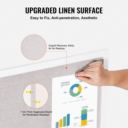 48"x36" White Cork Board with Linen Surface – Stylish Wall-Mounted Bulletin Board for Home, School, Office – Elegant & Functional Noticeboard