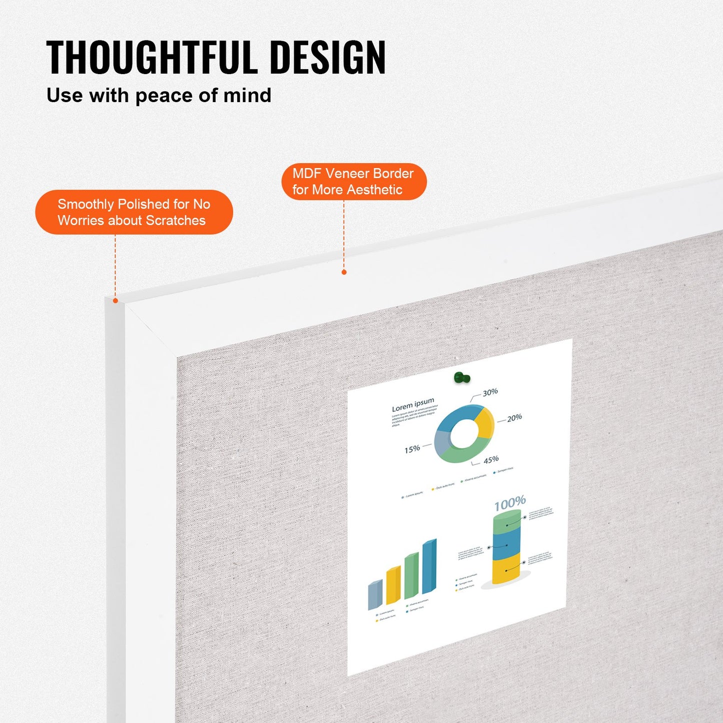 48"x36" White Cork Board with Linen Surface – Stylish Wall-Mounted Bulletin Board for Home, School, Office – Elegant & Functional Noticeboard