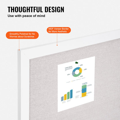 48"x36" White Cork Board with Linen Surface – Stylish Wall-Mounted Bulletin Board for Home, School, Office – Elegant & Functional Noticeboard