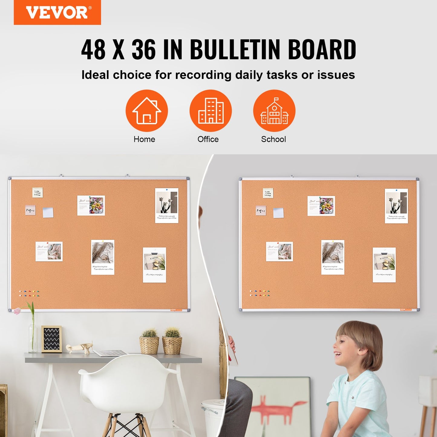 48"x36" Large Cork Board – Wall-Mounted Bulletin Board with Pin Board – Perfect for School, Home, Office