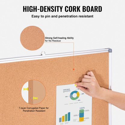 48"x36" Large Cork Board – Wall-Mounted Bulletin Board with Pin Board – Perfect for School, Home, Office
