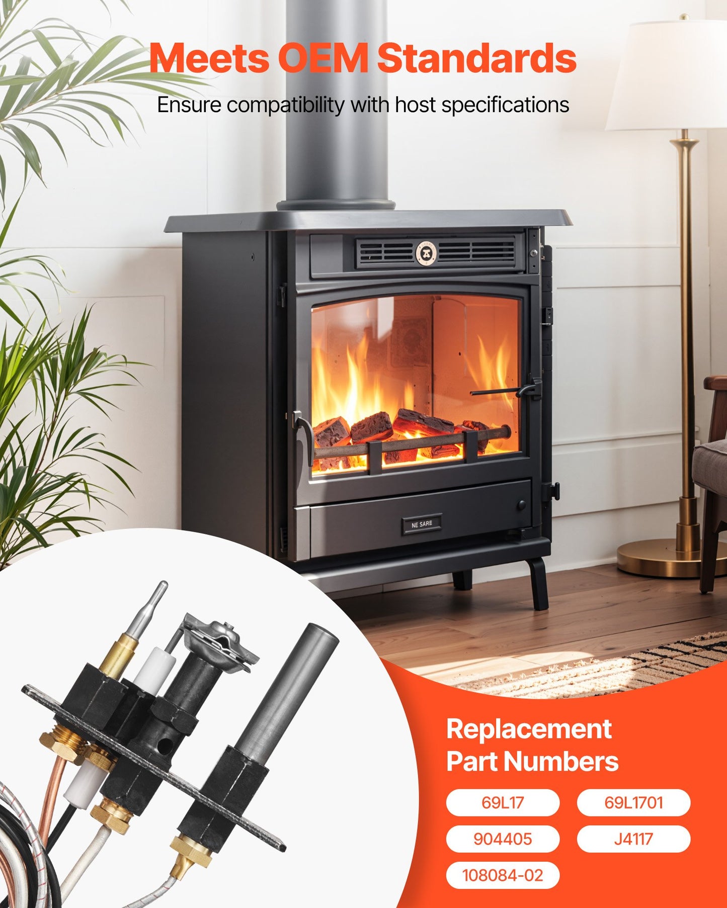 Gaspilotenhet, OE 69L17, 69L1701, 904405, J4117, 108084-02 Gaspilotmonteringssats för eldstad, utbyte av naturgaständning, kompatibel med Lennox-, Superior- och Astria-modeller, svart