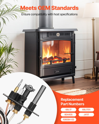 Gaspilotenhet, OE 69L17, 69L1701, 904405, J4117, 108084-02 Gaspilotmonteringssats för eldstad, utbyte av naturgaständning, kompatibel med Lennox-, Superior- och Astria-modeller, svart