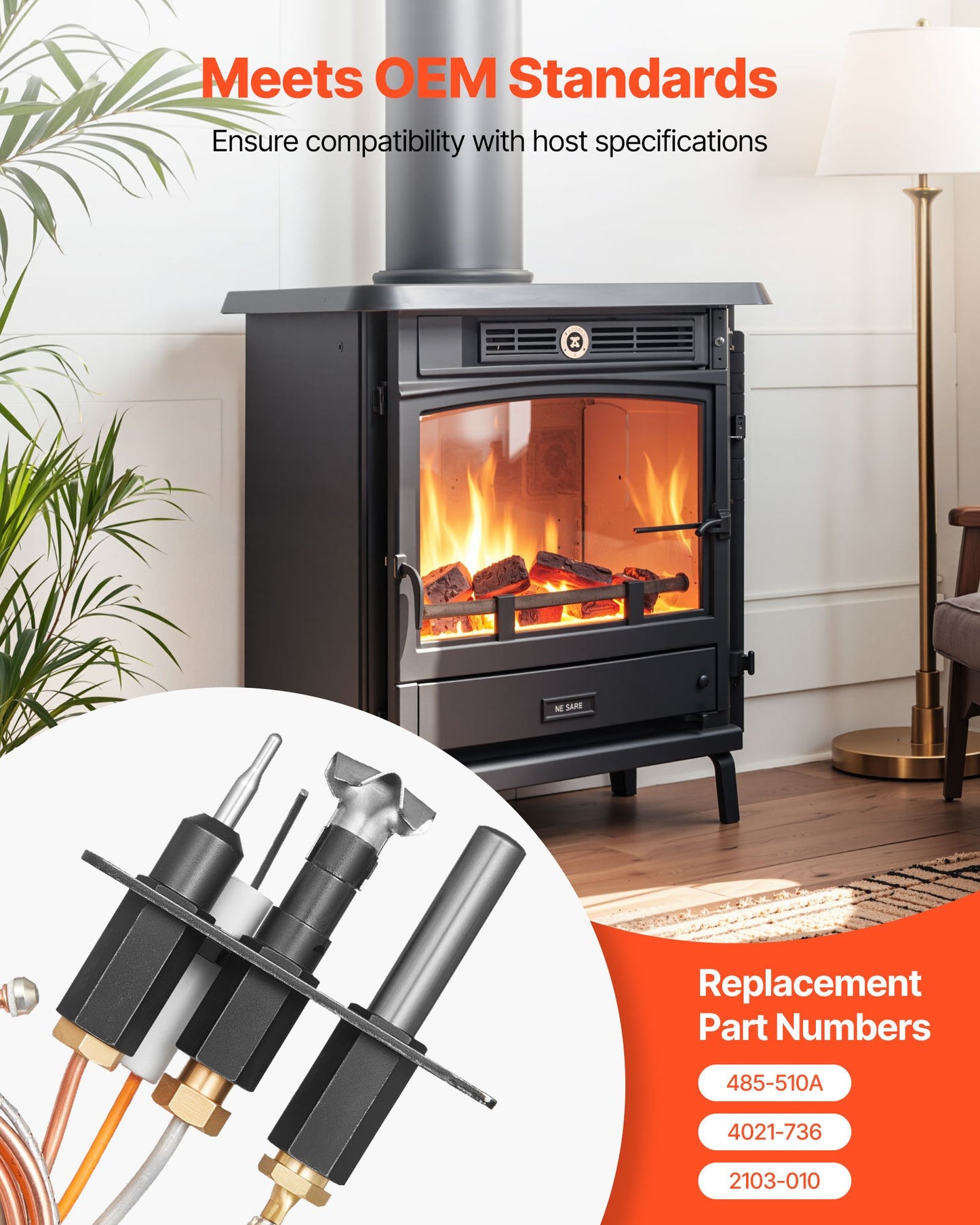 Gaspilotenhet, OE 485-510A, 4021-736, 2103-010 Eldstadsgaspilotenhetssats, utbyte mot naturgaständning, kompatibel med Quadra-Fire, Heat &amp; Glo, värmeelementmodeller, svart