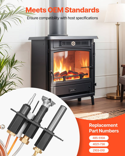 Gaspilotenhet, OE 485-510A, 4021-736, 2103-010 Eldstadsgaspilotenhetssats, utbyte mot naturgaständning, kompatibel med Quadra-Fire, Heat &amp; Glo, värmeelementmodeller, svart