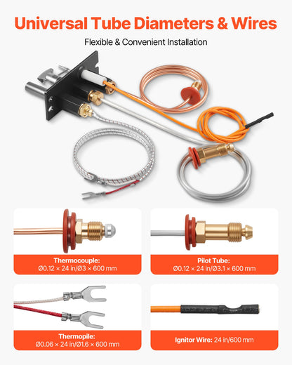 Gaspilotenhet, OE 485-510A, 4021-736, 2103-010 Eldstadsgaspilotenhetssats, utbyte mot naturgaständning, kompatibel med Quadra-Fire, Heat &amp; Glo, värmeelementmodeller, svart