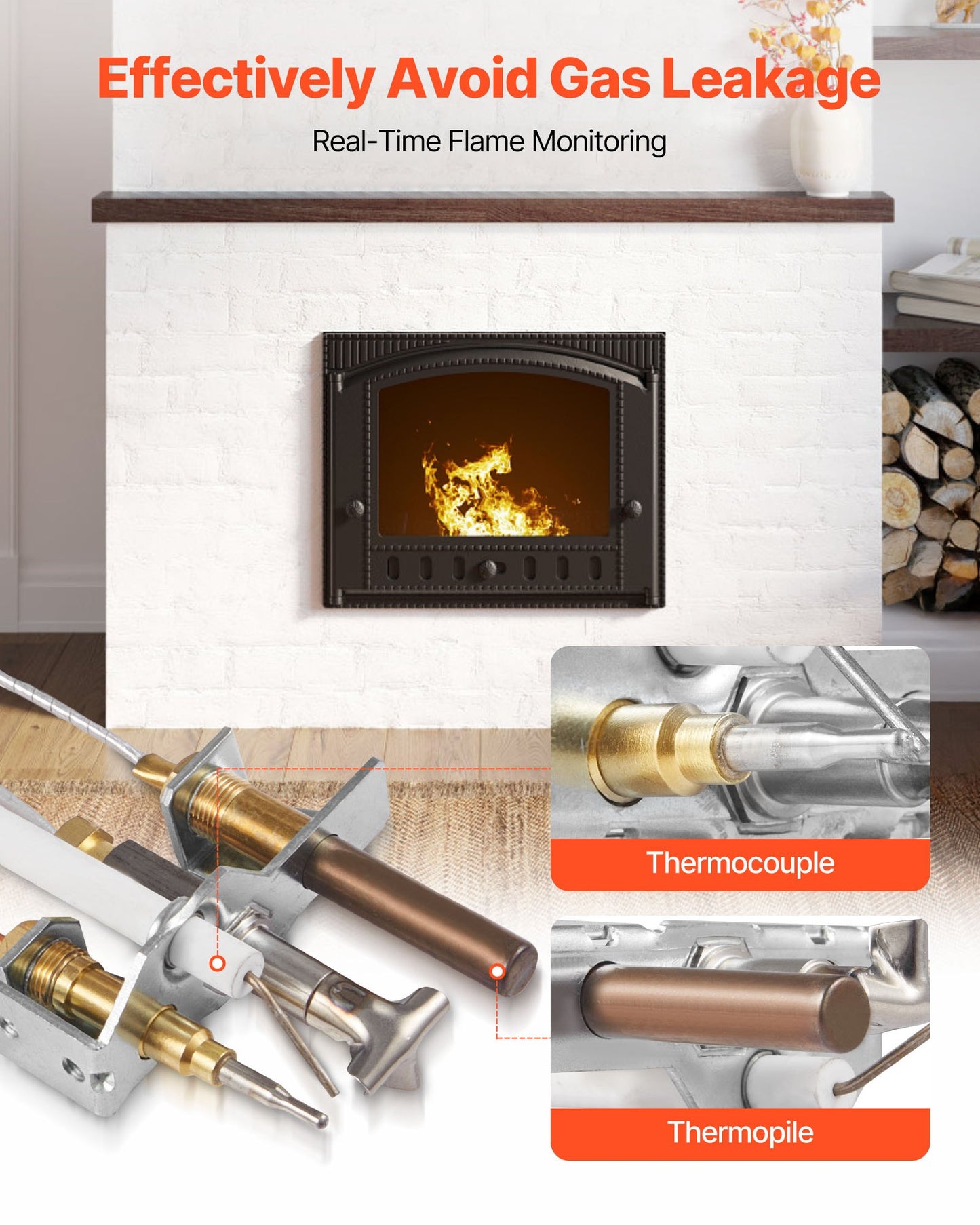 Gaspilotenhet, OE 4021-732, 25660 Gaspilotenhet för eldstad, utbyte av naturgaständning med pilotrör, termoelement, termostapel, ledningar, kompatibel med värmeelementmodeller