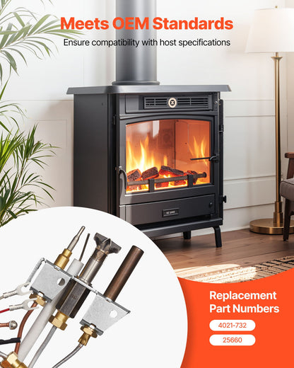 Gaspilotenhet, OE 4021-732, 25660 Gaspilotenhet för eldstad, utbyte av naturgaständning med pilotrör, termoelement, termostapel, ledningar, kompatibel med värmeelementmodeller
