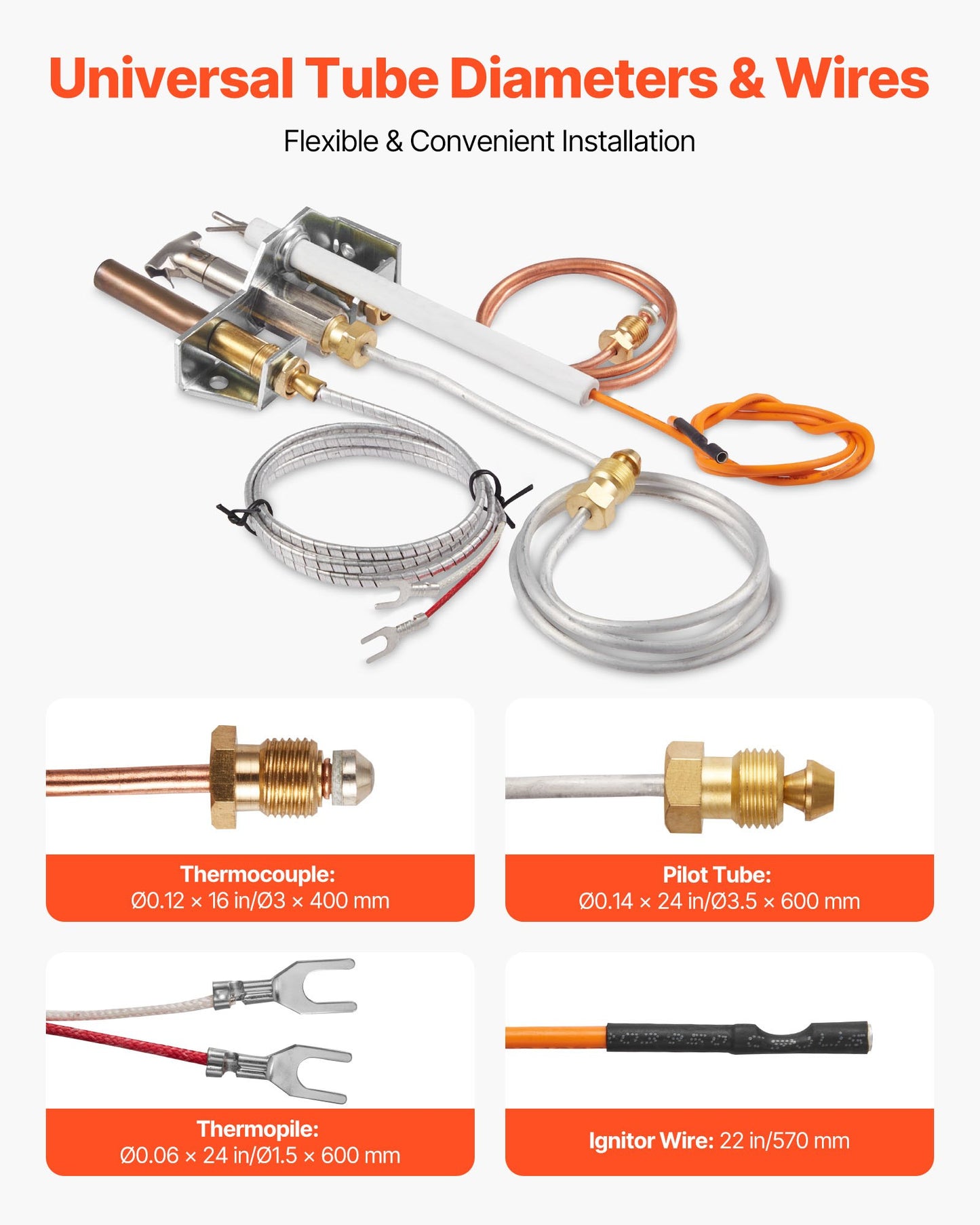 Gaspilotenhet, OE 4021-732, 25660 Gaspilotenhet för eldstad, utbyte av naturgaständning med pilotrör, termoelement, termostapel, ledningar, kompatibel med värmeelementmodeller