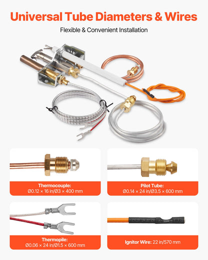 Gaspilotenhet, OE 4021-732, 25660 Gaspilotenhet för eldstad, utbyte av naturgaständning med pilotrör, termoelement, termostapel, ledningar, kompatibel med värmeelementmodeller