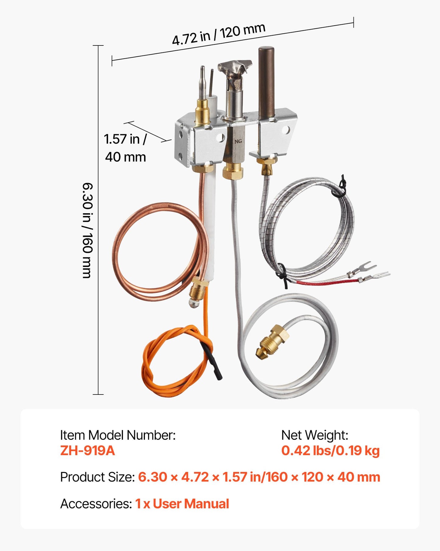 Gaspilotenhet, OE 4021-732, 25660 Gaspilotenhet för eldstad, utbyte av naturgaständning med pilotrör, termoelement, termostapel, ledningar, kompatibel med värmeelementmodeller