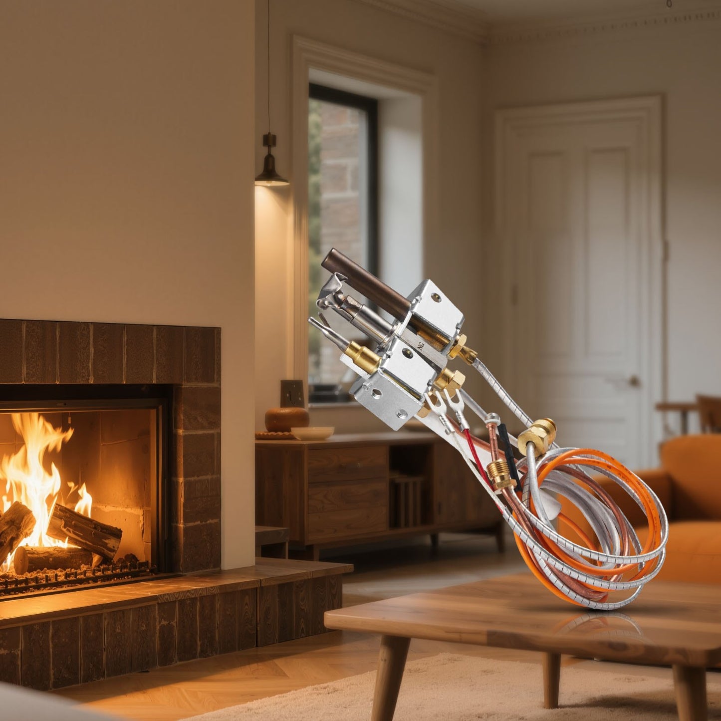 Gaspilotenhet, OE 4021-732, 25660 Gaspilotenhet för eldstad, utbyte av naturgaständning med pilotrör, termoelement, termostapel, ledningar, kompatibel med värmeelementmodeller